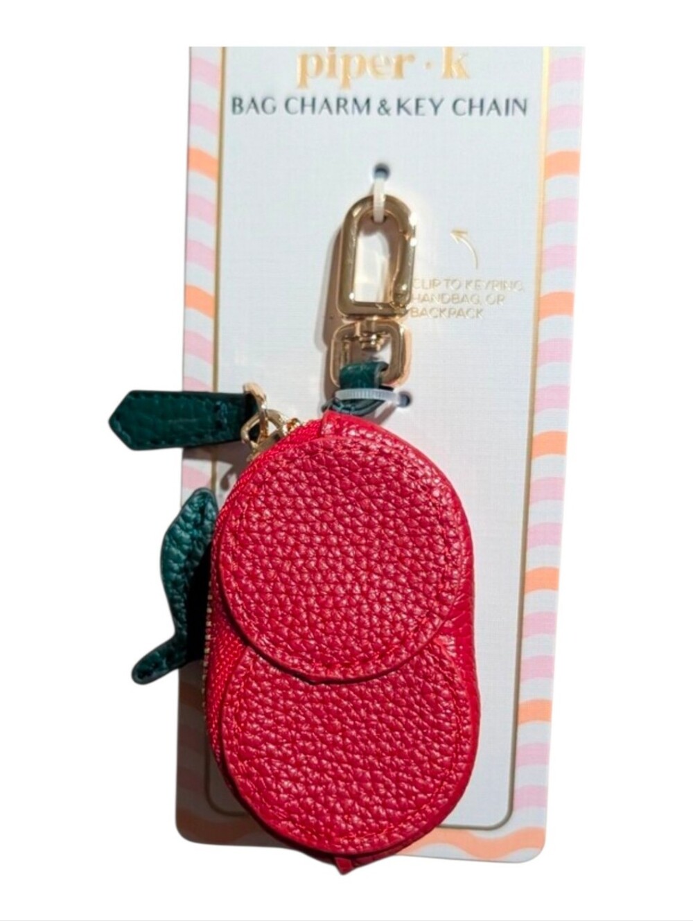 🍒▪️piper K ▪️ Red Leather Coin Cherry Pouch Keychain Or Bag  Charm